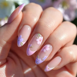 Floral Almond Pastel Stick-on Nails